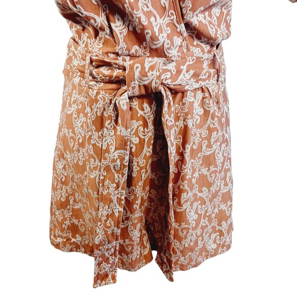 Chocolate U.S.A., Short Romper, Terracotta/Cream Print, Zip Back, Waist Tie SZ L - Picture 7 of 14